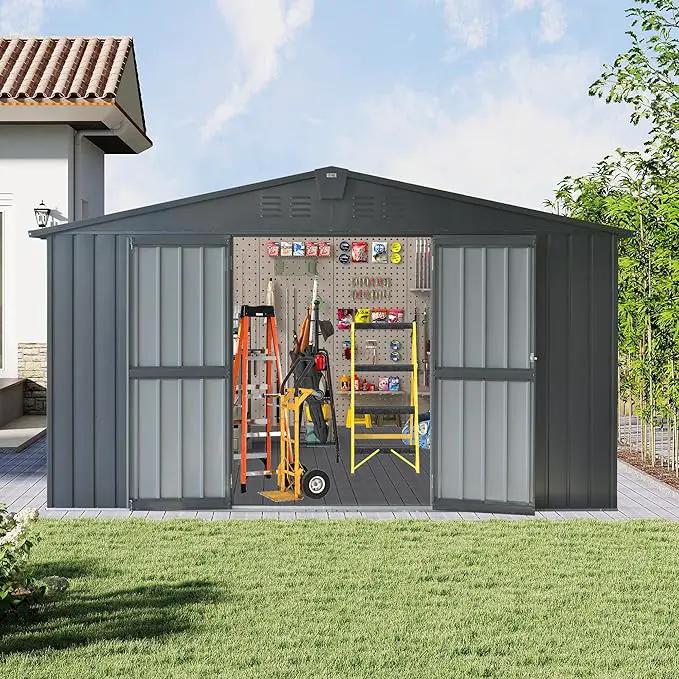 Domi Outdoor Storage Shed 11’ x 9’, Metal Sheds with Galvanized Steel Frame & Windows & Lockable Door, Garden Shed Tool Storage Room for Patio, Grey by GreenHaven Gardens