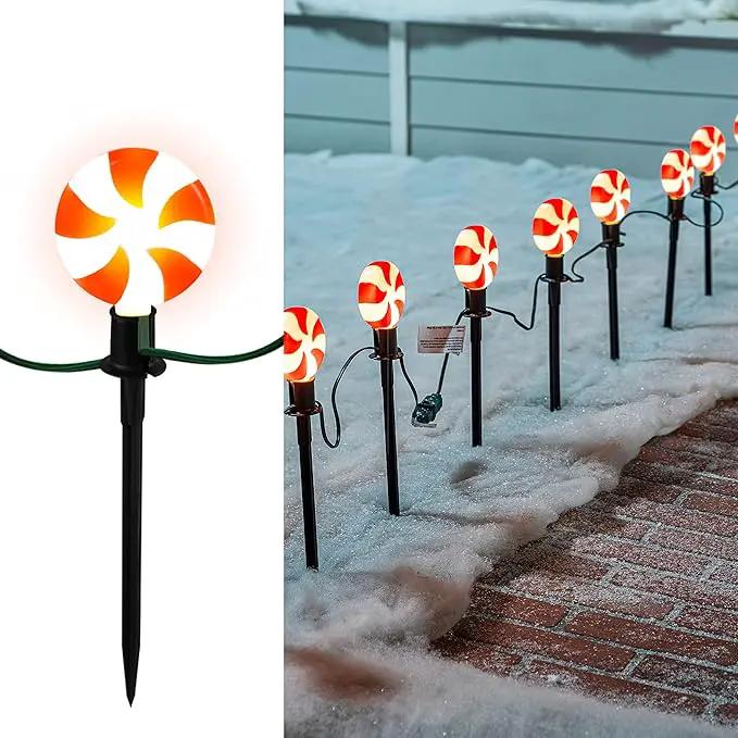 Joiedomi Set of 14 Christmas Lollipop Pathway Lights Outdoor with Stakes and Clips, 14.3 FT Plug in Peppermint Walkway String Lights for Christmas Decoration, Yard, Pluggable, Hangable, Waterproof by GreenHaven Gardens