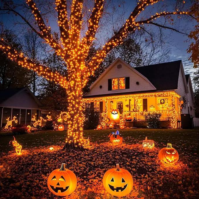 JMEXSUSS 2 Pack Orange Halloween Lights: 100 LED 33ft Solar Halloween Lights Outdoor Waterproof - 8 Modes Orange Lights for Halloween Outside Tree Gardens Party by GreenHaven Gardens