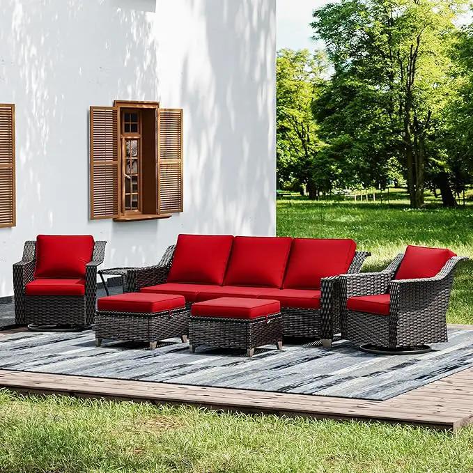 Joyside Wicker Patio Furniture Sets, 6 Pieces Upgraded Large Size Outdoor Furniture with Swivel Rocking Patio Chairs, Outdoor Ottoman, 3-Seat Sofa and Side Table, Thick Cushions, Wide Armrest by GreenHaven Gardens