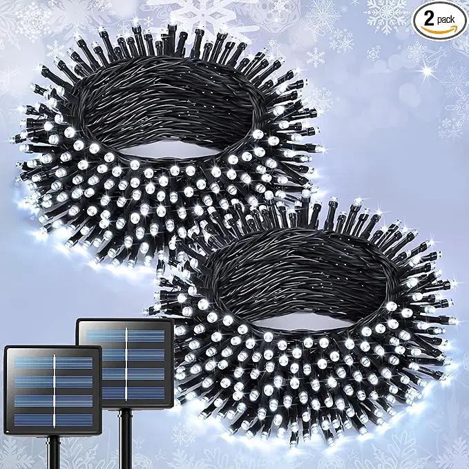 JMEXSUSS 2 Pack Solar String Lights Outdoor Waterproof, Total 400 LED 151FT Solar Christmas Lights Outdoor, 8 Modes White Solar Light for Outside Yard Patio Tree Garden Christmas Decorations by GreenHaven Gardens