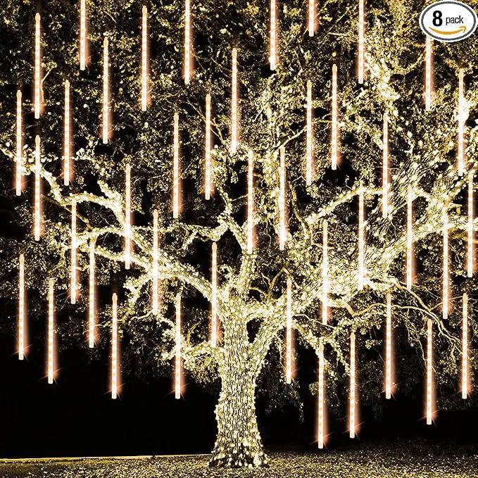 TW SHINE Christmas Meteor Shower Lights Outdoor, 288 LED 12" 8 Tubes Waterproof Christmas Lights Outdoor Plug in, Snow Falling Rain Icicle Xmas Lights Decorations, Warm White by GreenHaven Gardens