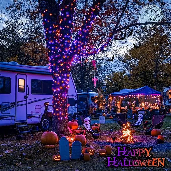 JMEXSUSS Orange and Purple Solar Halloween Lights, 2 Pack Total 400 LED Solar String Lights Outdoor Waterproof, 8 Modes Halloween Lights for Outside Halloween Tree Decorations by GreenHaven Gardens