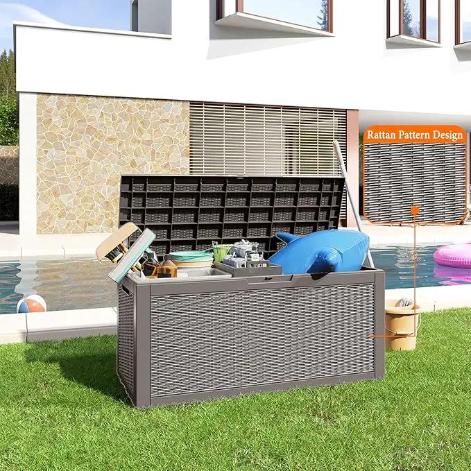 100 Gallon Resin Deck Box, Lockable Patio Outdoor Storage Box for Furniture, Garden Tools and Tools Storage, Waterproof Outside Storage Boxes - Grey by GreenHaven Gardens