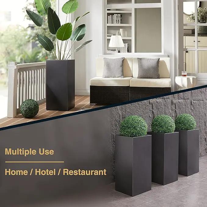 Metallic Heavy Tall Outdoor/Indoor Planter Box, Rectangular, 14Lx14Wx30H Inches, ‎25LBS/PC, Dark Gray, No Assembly Required and Seamless, Set of 2 by GreenHaven Gardens