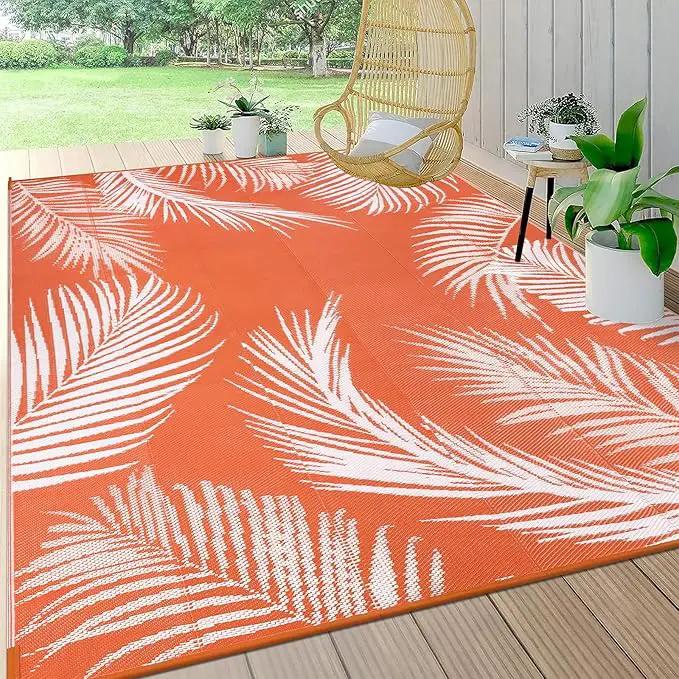 Pauwer Waterproof Outdoor Rug 6x9, Reversible Plastic Straw Patio Camping Rug, Indoor Outdoor RV Mat Carpet for Deck, Camper, Porch, Balcony, Backyard, Picnic, Leaf Orange by GreenHaven Gardens