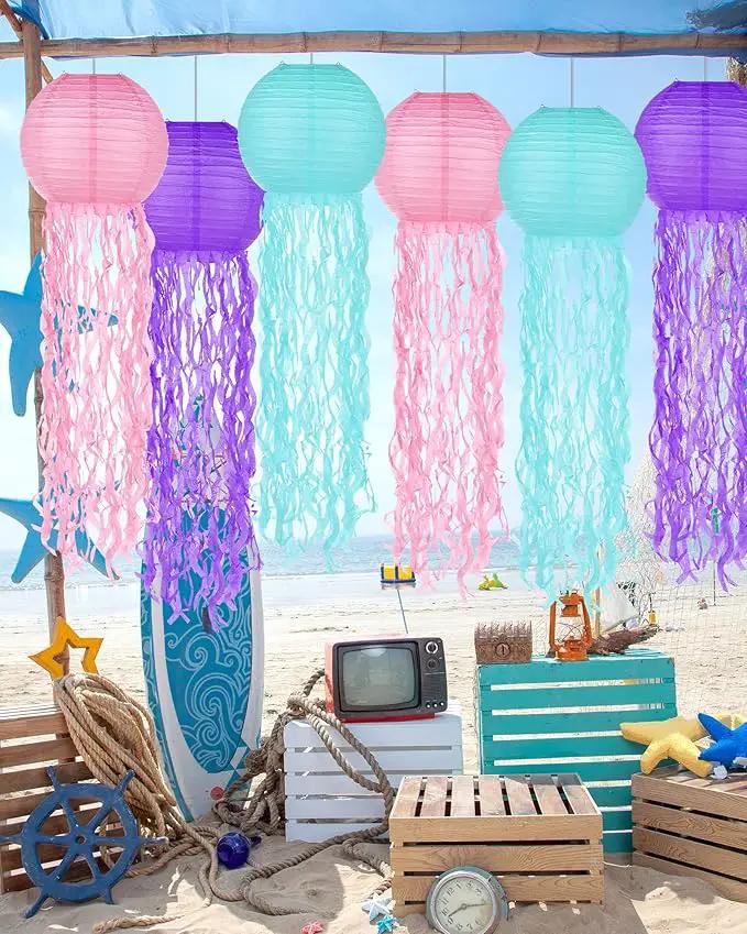 18 Pcs Jellyfish Paper Lanterns Mermaid Birthday Decorations Hanging Lantern Lamps for Ocean Theme Decor Under The Sea Party Supplies by GreenHaven Gardens