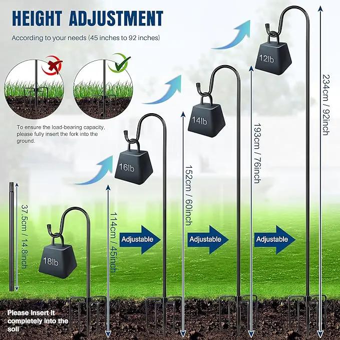 Ottsuls Shepherds Hooks with 5 Prongs Base for Outdoor - 92" Adjustable Bird Feeder Pole for Outside Hanging, Garden, Hummingbird Feeder, Plant Baskets, Solar Light Lanterns, Wedding Decor (1 Pack) by GreenHaven Gardens