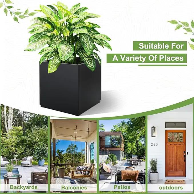 FENCY Large Square Planter 17" L x 17" W x 18" H, Planters for Outdoor Plants, Large Outdoor Planters for Porch Patio, Black Square Planter with Drainage Hole, All-Weather Use Cube Planter by GreenHaven Gardens