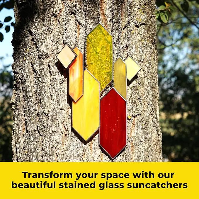 Sensory4U Stained Glass Suncatcher – Element Earth Tones Window Hanging Wall Art – Modern Design Home or Garden Décor – Unique Glass Suncatcher for Window, Porch, or Patio by GreenHaven Gardens