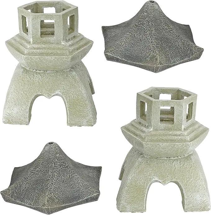 Design Toscano NG729869 Asian Pagoda Statues Medium - Set of Two,two tone stone by GreenHaven Gardens