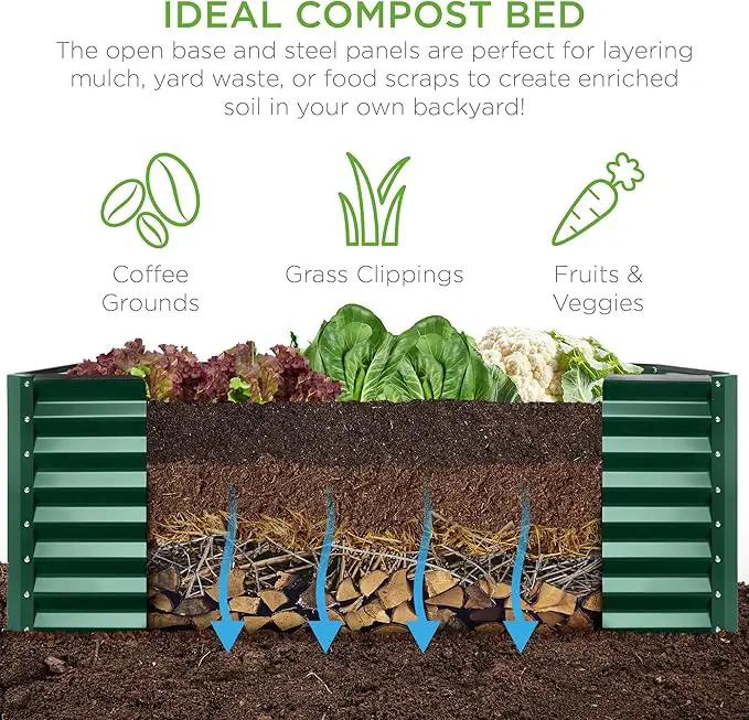 Best Choice Products 8x4x2ft Outdoor Metal Raised Garden Bed, Deep Root Planter Box for Vegetables, Flowers, Herbs, and Succulents w/ 478 Gallon Capacity - Dark Green by GreenHaven Gardens