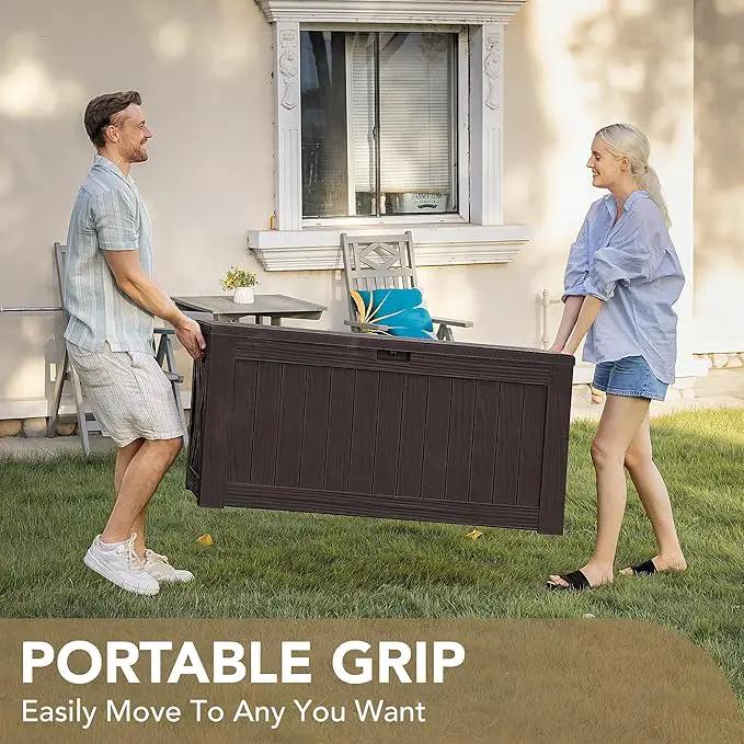 Devoko 120 Gallon Deck Box Resin Outdoor Storage Box Waterproof for Patio, Large Outdoor Storage Bench Lockable for Outside (Deep Brown) by GreenHaven Gardens