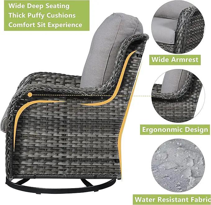 Outdoor Patio Swivel Rocker Chairs - 3 Piece Patio Bistro Set,Wicker Patio Furniture Set with 2 Swivel Rocking Chairs and 1 Glass Top Side Table for Deck Porch Garden,Mixed Grey/Grey by GreenHaven Gardens