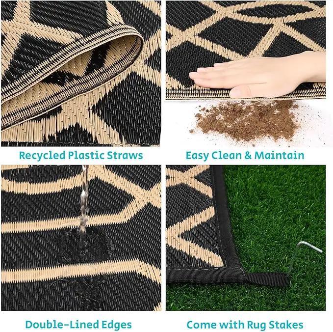 HEBE Outdoor Rug Waterproof 8x10, Reversible Plastic Straw Rug RV Camping Rug, Indoor Outdoor Patio Mat Clearance, Outside Carpet for Porch,Deck,Camper,Balcony,Backyard,Picnic by GreenHaven Gardens