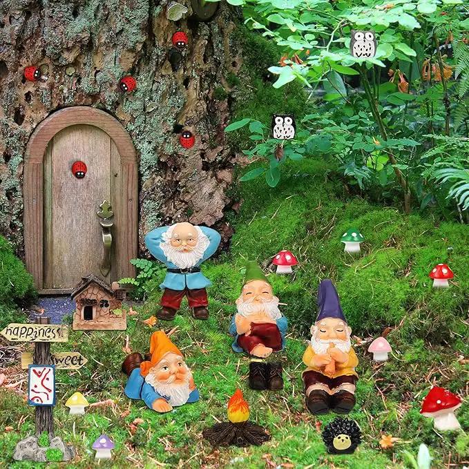 Jetec Gnomes Fairy Resin Statues Miniature Garden Accessories Mini Dwarf Figurine Fairy Miniature Ornament DIY Kit Micro Landscape Ornaments for Outdoor Indoor Patio Yard Lawn Garden (Fire Gnomes) by GreenHaven Gardens