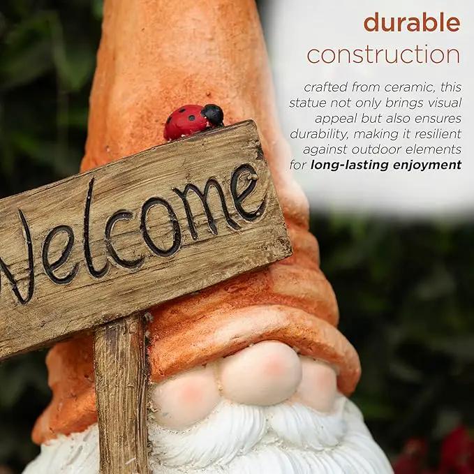 Alpine Corporation MCC848 Indoor/Outdoor Gnome with "Welcome" Sign Garden Statue, Charming Gnome with Hat, 26"H, Orange by GreenHaven Gardens