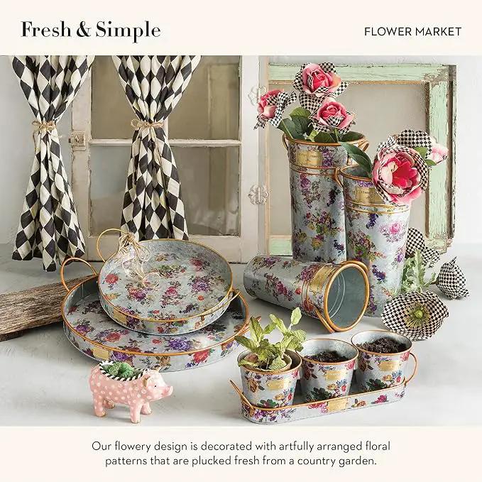 MACKENZIE-CHILDS Galvanized Flower Buckets, Decorative Metal Buckets, Flower Market, Set of 3 by GreenHaven Gardens
