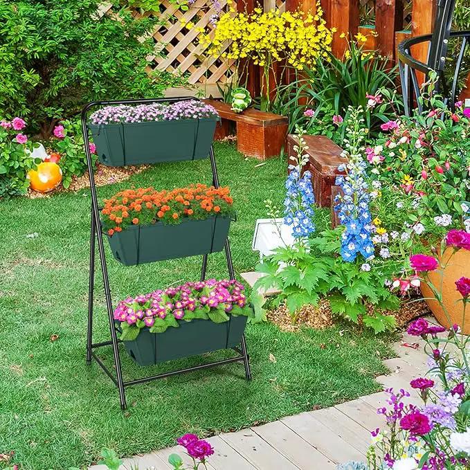 Vertical Raised Garden Bed 3 Tier Garden Planter Standing Planter Box Herb Garden Planter Outdoor and Indoor for Vegetables Flowers Green by GreenHaven Gardens