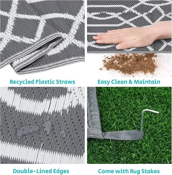 HEBE Outdoor Rug Waterproof 8x10, Reversible Plastic Straw Rug RV Camping Rug, Indoor Outdoor Patio Mat Clearance, Outside Carpet for Porch,Deck,Camper,Balcony,Backyard,Picnic by GreenHaven Gardens