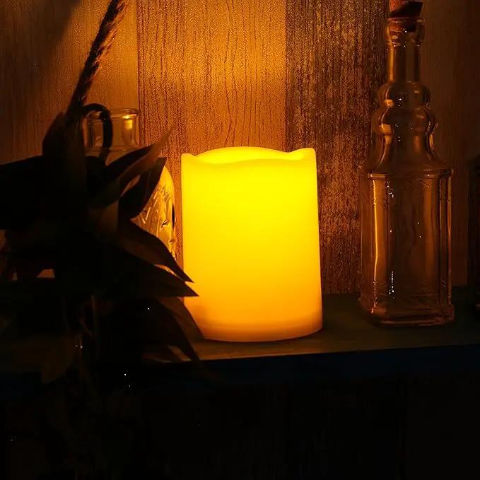 iZAN 3-Pack Outdoor Flameless LED Battery Operated Candles with Remote Waterproof Flickering Electric Pillar Candles for Halloween Chirstmas Home Wedding Party Festival Décor Long Battery Life 3”x4” by GreenHaven Gardens