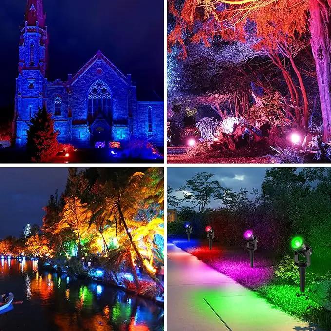 T-SUNUS Color Changing Solar Spot Lights, RGB LED Landscape Lights IP65 Waterproof for Outdoor, Garden, Pathway, Trees by GreenHaven Gardens