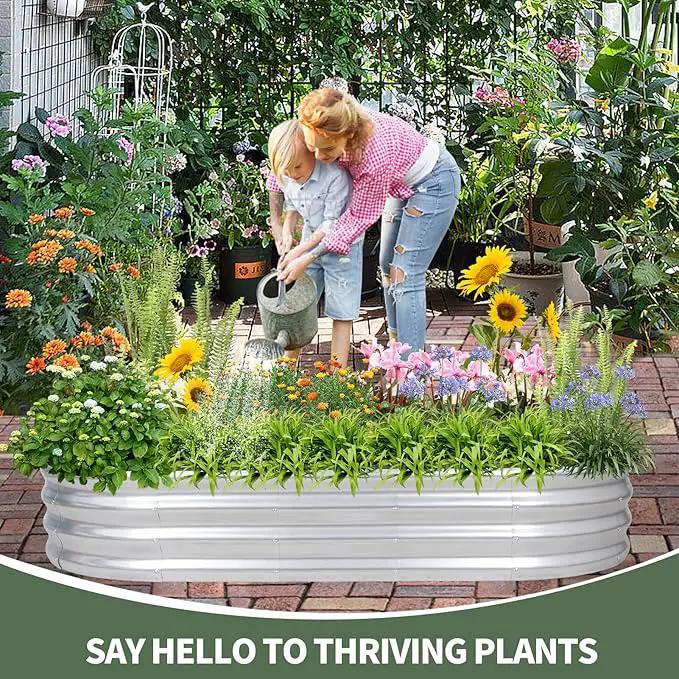 1MORE Galvanized Raised Garden Bed- Planter Garden Boxes Outdoor, Raised Beds for Gardening, 6x3x1ft Metal Garden Bed Kit for Vegetables Flower, Planter Raised Bed with Protective Tape & Tools.Silver by GreenHaven Gardens