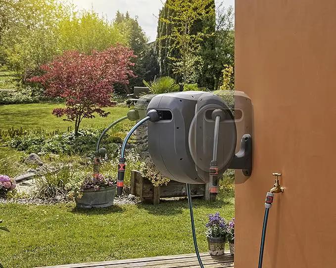 GARDENA 20505, 100' Retractable Garden Hose Reel with US Hose Threads - 100' x 1/2" hose, Automatic Retraction & Length Lock for Easy Watering. Heavy Duty Swivel Bracket 180°, Includes Nozzle. by GreenHaven Gardens