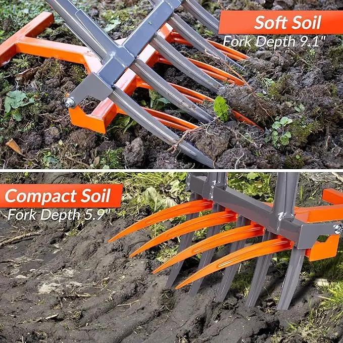 Walensee Broad Fork Garden Tool, 9 Tines Heavy Duty Broadfork Hand Tiller, 2-in-1 Garden Pitchfork with Ergonomic U-Shaped Handle, Spading Digging Fork for Gardening, Cultivating by GreenHaven Gardens