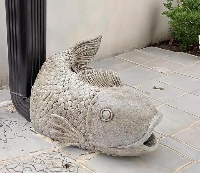 Fish Statues Gutter Downspout Extension Statues Garden Decoration,Resin Statue Outdoor Decor,Animal Downspout Diverter,Decorative Gutter Extension,3"×4" Downspout Extender Diverter Splash Block by GreenHaven Gardens