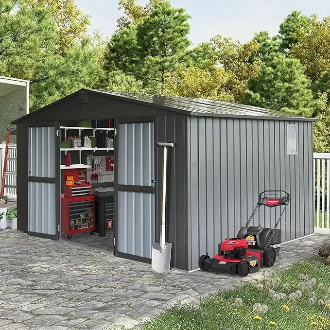 Domi Outdoor Storage Shed 11' x 9', Metal Steel Utility Tool Shed Storage House with Double Lockable Doors & Air Vents for Backyard Patio Garden Lawn Dark Grey by GreenHaven Gardens