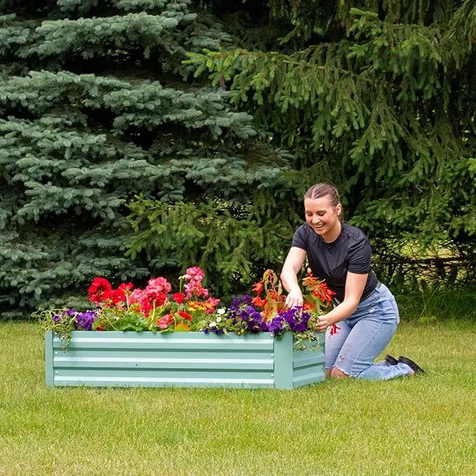 Sunnydaze Galvanized Raised Garden Bed - Metal Raised Bed for Gardening - Outdoor Planter Box for Flowers, Plants, and Vegetables - Green - 48" W x 36" D x 12" H Rectangle by GreenHaven Gardens