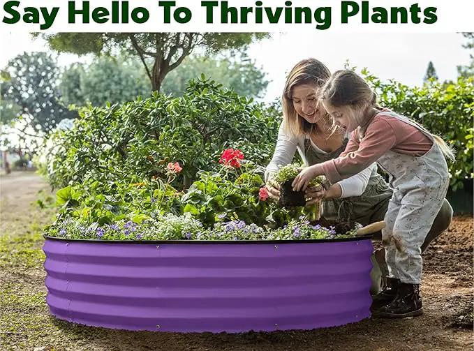 Round Galvanized Raised Garden Bed // 4×4×1 ft Galvanized Raised Garden Beds Outdoor for Gardening, Vegetables, Flowers // Patented Tool-Free Design Round Planter (Purple) by GreenHaven Gardens