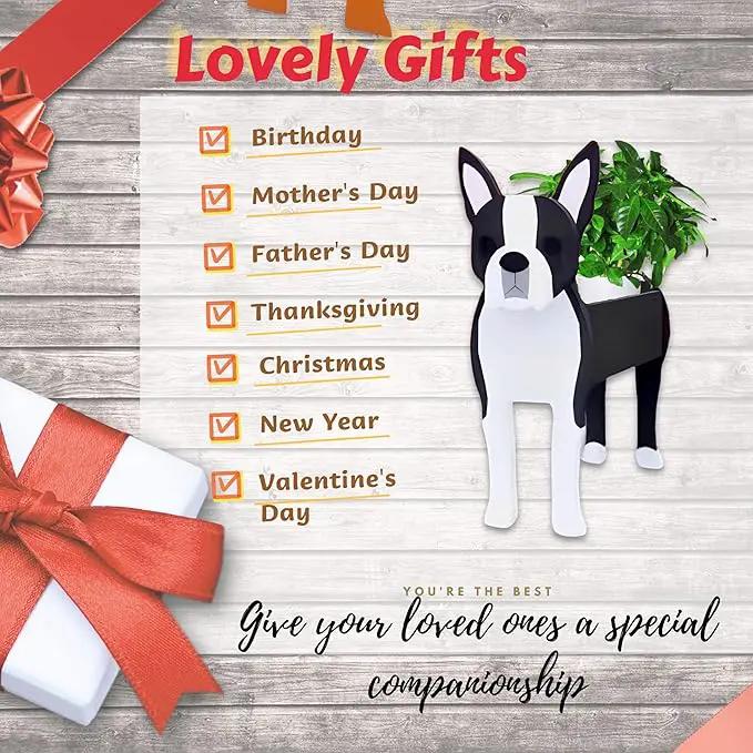 Boston Dog Planter Plant Pots,Cute Garden Dog Flower Planter,Dog Planters Birthday Gifts for Women,Office,Indoor/Outdoor Decor（9.45 * 6.73 * 13.39in） by GreenHaven Gardens