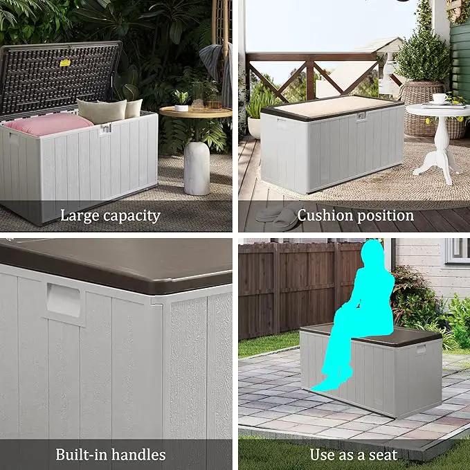 110 Pro Gallon Resin Deck Box, Waterproof Outdoor Storage Bin for Patio, Poolside, and Garden, Lockable & UV-Resistant, Ideal for Small Spaces, Coffee by GreenHaven Gardens