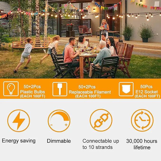 ZOTOYI Outdoor String Lights 200 FT, Waterproof IP65 Patio String Lights for Outside with 104 Shatterproof ST38 Bulbs(4 Spare), LED Hanging Lights for Bistro, Backyard, Garden 2700K(2-Pack 100FT) by GreenHaven Gardens