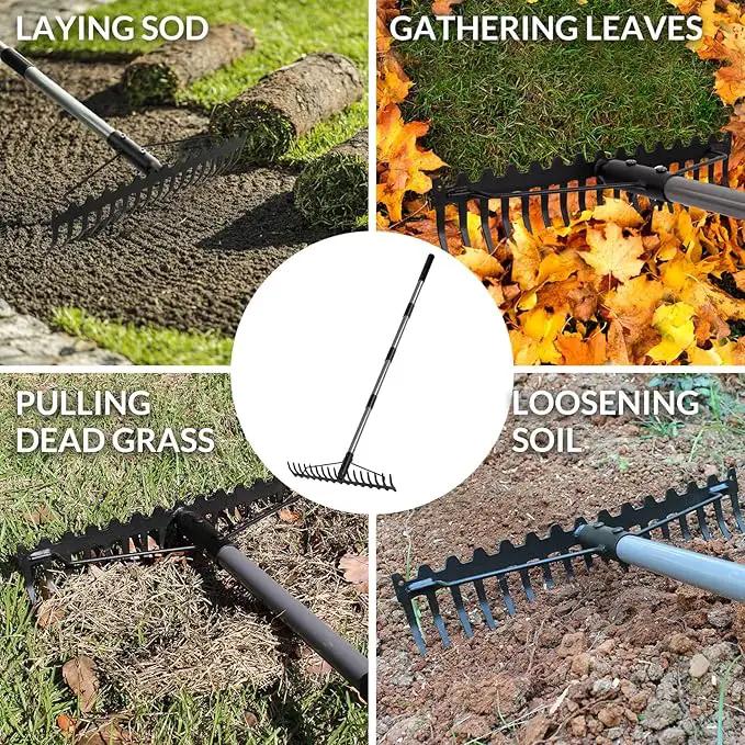 Walensee 5.4FT Bow Rake Heavy Duty Garden Rake with Stainless Steel Handle, 17 Steel Tines Garden Tool for Loosening Soil Gathering Leaf Leveling Lawn Farming Land Management Yarn Thatch Rakes by GreenHaven Gardens