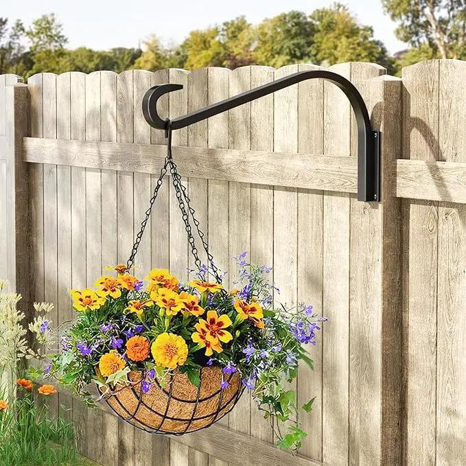 16 Inch 2 Pack Plant Hangers for Indoor/Outdoor Wall Mount - Heavy Duty Hanging Plant Holder & Bird Feeder Hooks, Decorative Black Metal Wall Hangers for Plants, Flower Baskets by GreenHaven Gardens