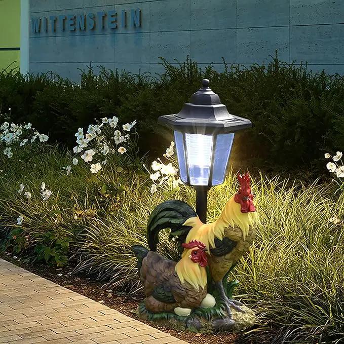Solar Garden Outdoor Statues Rooster Hen Couple with Light, Outside-Outdoor Decorations Chicken Sculptures for Patio Yard Lawn Walkway Ornaments Clearance Gifts for Mom Grandma Birthday by GreenHaven Gardens