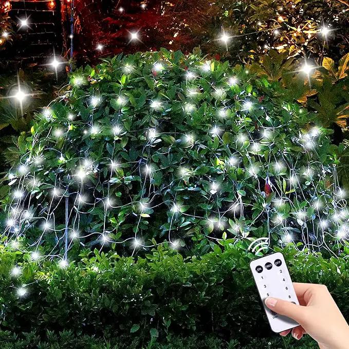 White Net Lights for Bushes - 360 LED Christmas Net Lights Plug in with Remote, 12 x 5ft Extendable 8 Modes Christmas Net Lights Waterproof for Gazebo Lawn Wedding Patio Garden Bush Tree Decoration by GreenHaven Gardens