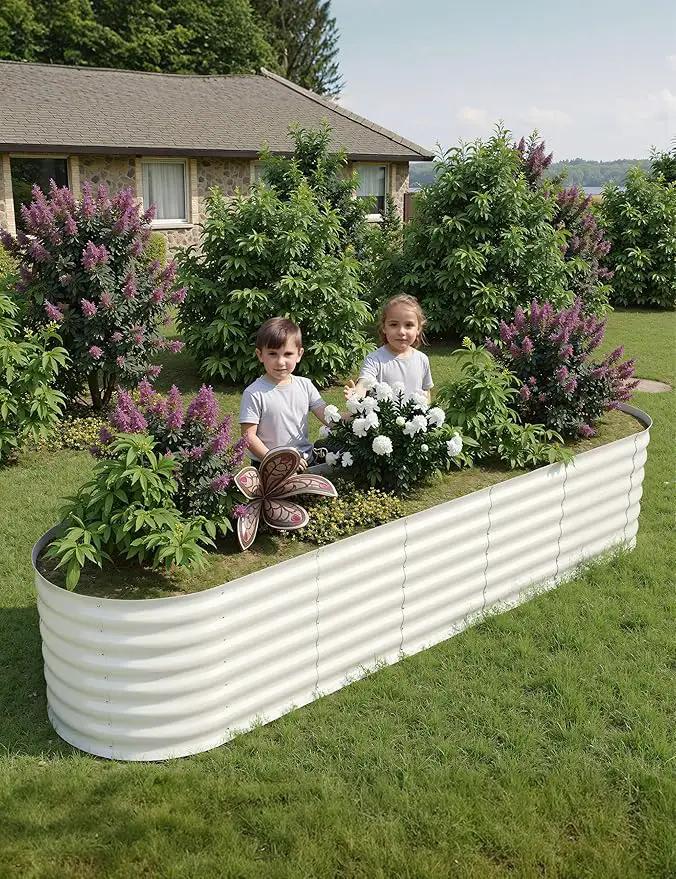 2 Pcs Raised Garden Beds Outdoor 8x2x2ft - Galvanized Steel Planter Box for Vegetables, Flowers, Rust-Resistant Garden Box, Easy Assembly Raised Beds, Durable Planters for Outdoor Plants, Beige by GreenHaven Gardens