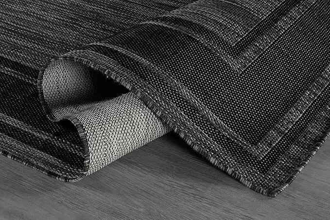 Beverly Rug Outdoor Rug 8x10 Modern Bordered Area Rugs for Indoor and Outdoor Patio Deck Porch Garden Waterproof Weather Sun Resistant Washable Outside Carpet (8 x 10 Black) by GreenHaven Gardens