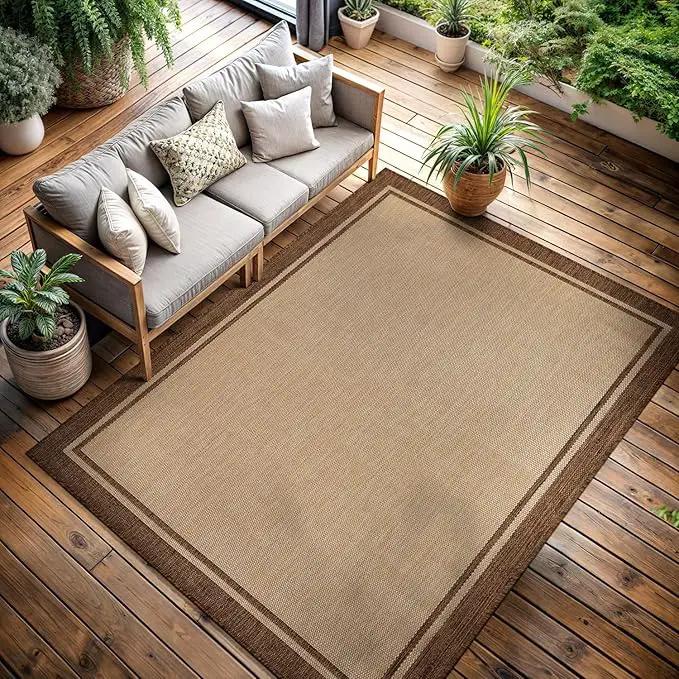 CAMILSON Outdoor Rug 9x12 Bordered Natural Brown Modern Area Rugs for Indoor and Outdoor Patios, Kitchen and Hallway Mats, Washable Porch Deck Outside Carpet (Border Jute, 9 x 12) by GreenHaven Gardens