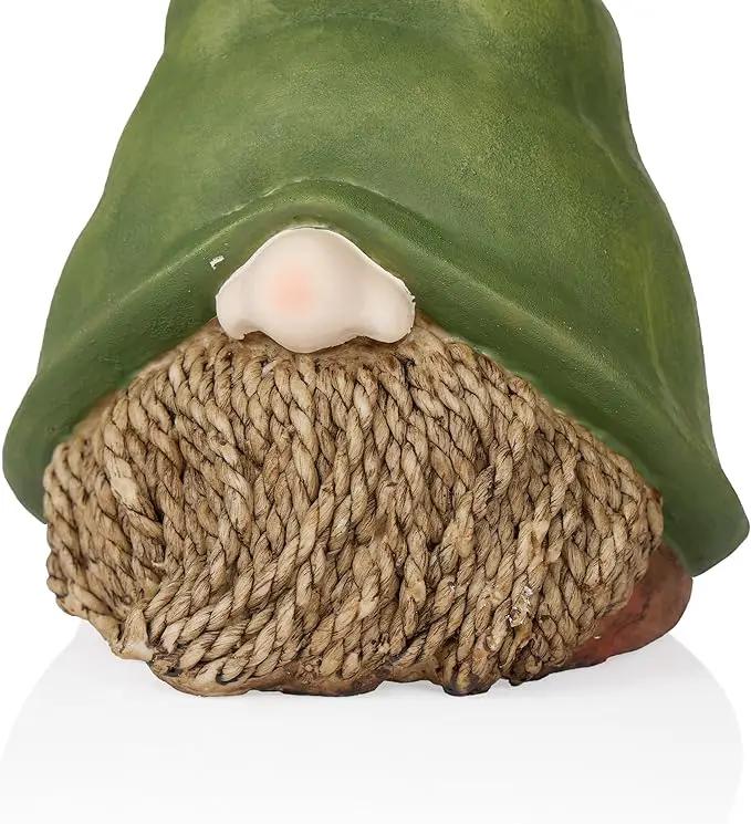 Alpine Corporation QWR1440 Gnome Head with Sculpted Rope Beard and Flower on Hat, Playful Décor for Garden & Patio, 10" H, Green by GreenHaven Gardens