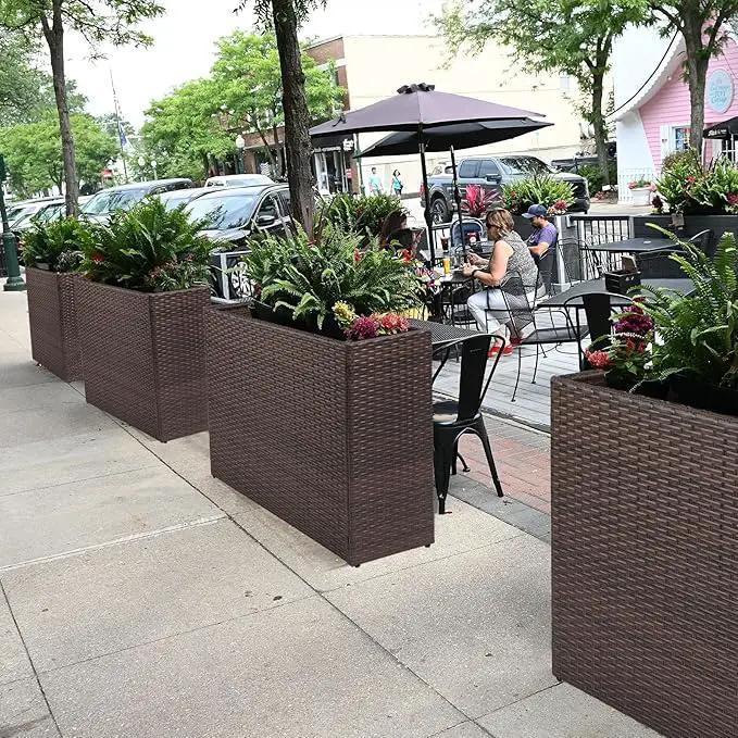 LEWIS&WAYNE Tall Planters for Outdoor Plants Handmade Wicker Large Rectangular Block Planter Box with Removable Liners Modern Planter for Indoor Outdoor Patio Deck - Brown by GreenHaven Gardens