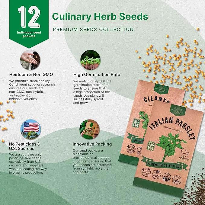 Organo Republic 12 Culinary Herbs Seeds Variety Pack - 7,355+ Heirloom, Non-GMO, Herbs Seeds for Outdoor and Indoor Home Gardening, Including Basil, Cilantro, Chives, Dill, Parsley, Sage by GreenHaven Gardens