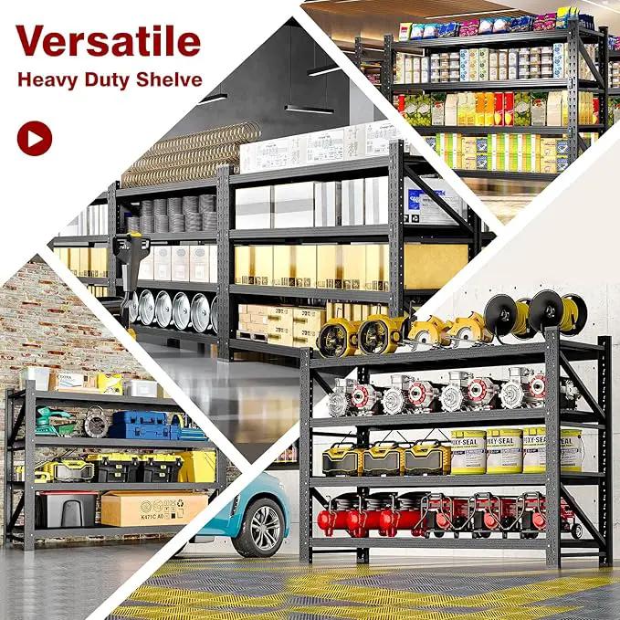 7000LBS Metal Steel Storage Shelves - 78.7" W Black 4 Tier Heavy Duty Rack Commercial Industrial Shelving with Adjustable Shelf for Basement Garage Warehouse - 78.7" W x 24" D x 78.7" H by GreenHaven Gardens