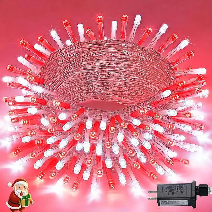 JMEXSUSS Connectable Red and White Christmas Lights, 8 Modes 100 LED Twinkle String Lights Indoor, Clear Wire Plug-in Christmas String Lights Outdoor Waterproof by GreenHaven Gardens