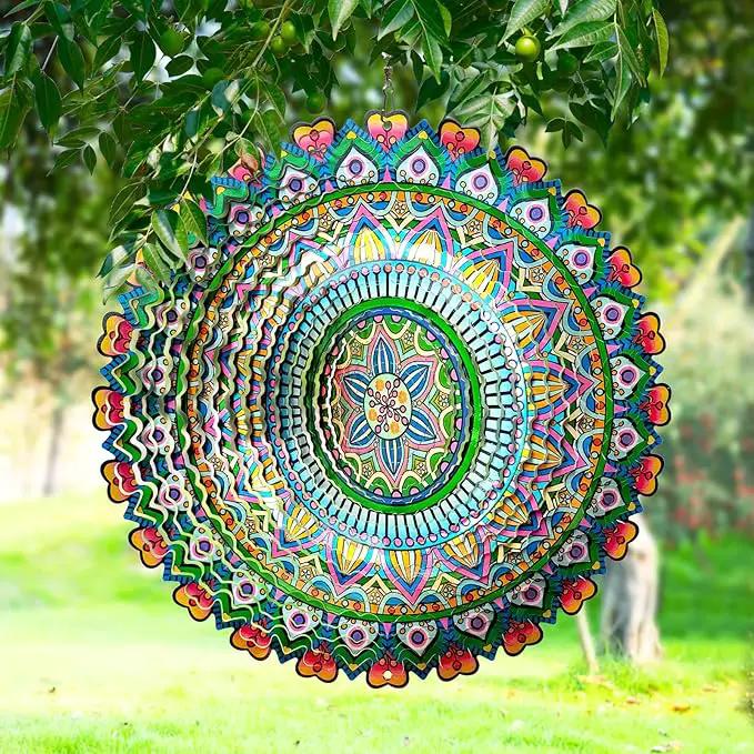 Wind Spinner Rich Love Mandala Wind Spinner Outdoor Hanging Wind Sculptures Kinetic 3D Metal Wind Catcher Yard Art Decoration Garden Decor Gifts for Women/Men/Mother/Father/Daughter/Grandma by GreenHaven Gardens