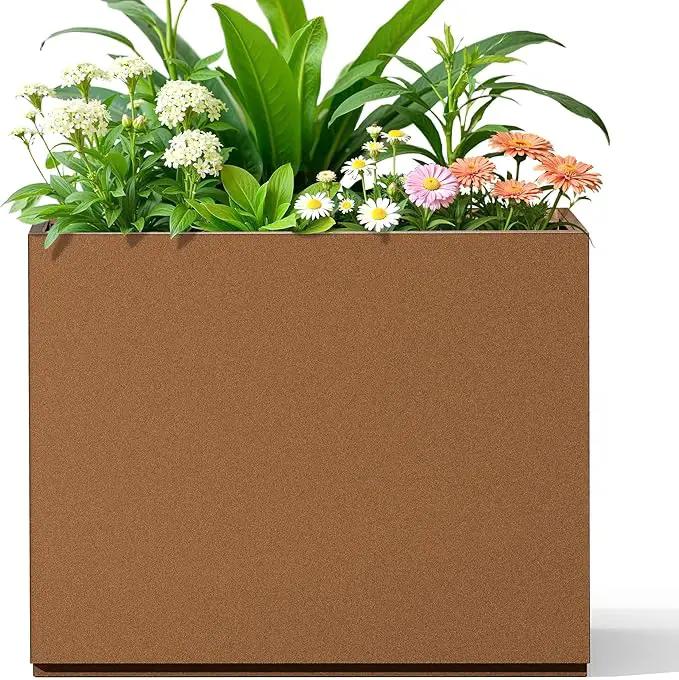FENCY Metal Planter Box, Large Rectangular Planters for Outdoor Plants, Outdoor Tall Planters with Drainage Holes, Brown Metal Planters (30" L x 12" W x 24" H) by GreenHaven Gardens